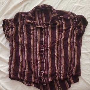 Sanctuary Burgundy and Yellow Striped Shirt
